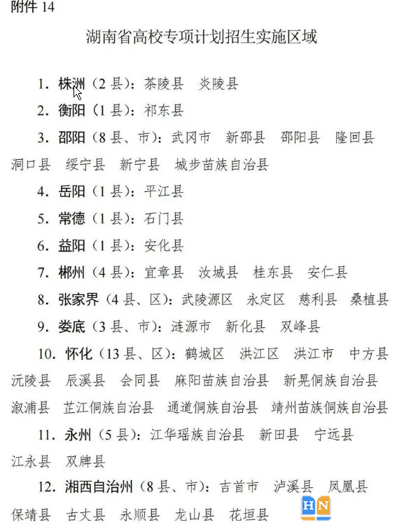 湖南省茶陵县等51个县（市、区）将实施2024年高校专项计划