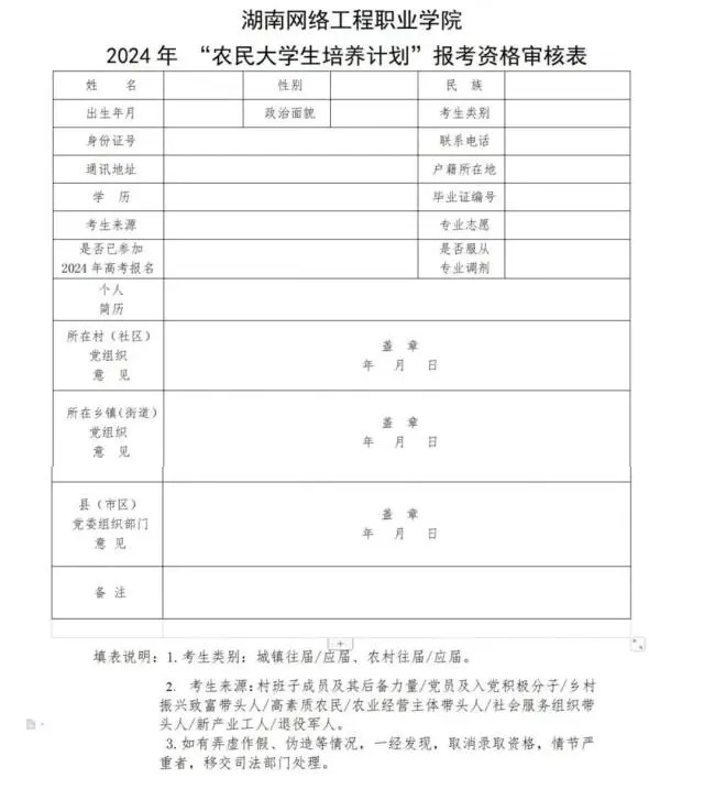 湖南网络工程职院2024年“农民大学生培养计划”来了